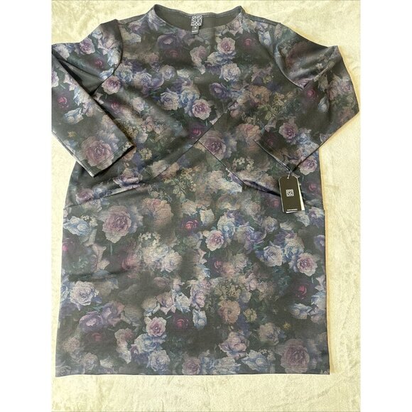 Women’s Clara Sun Woo Floral Dress Dark Purple Black 2 Pockets Plus 1X - Picture 5 of 16